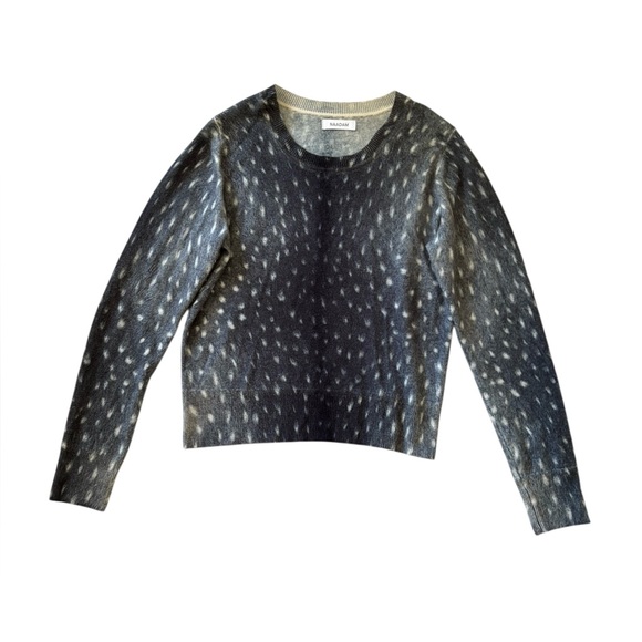 NAADAM CASHMERE Animal Print Crewneck Sweater Gray/White Size Medium - Picture 5 of 11